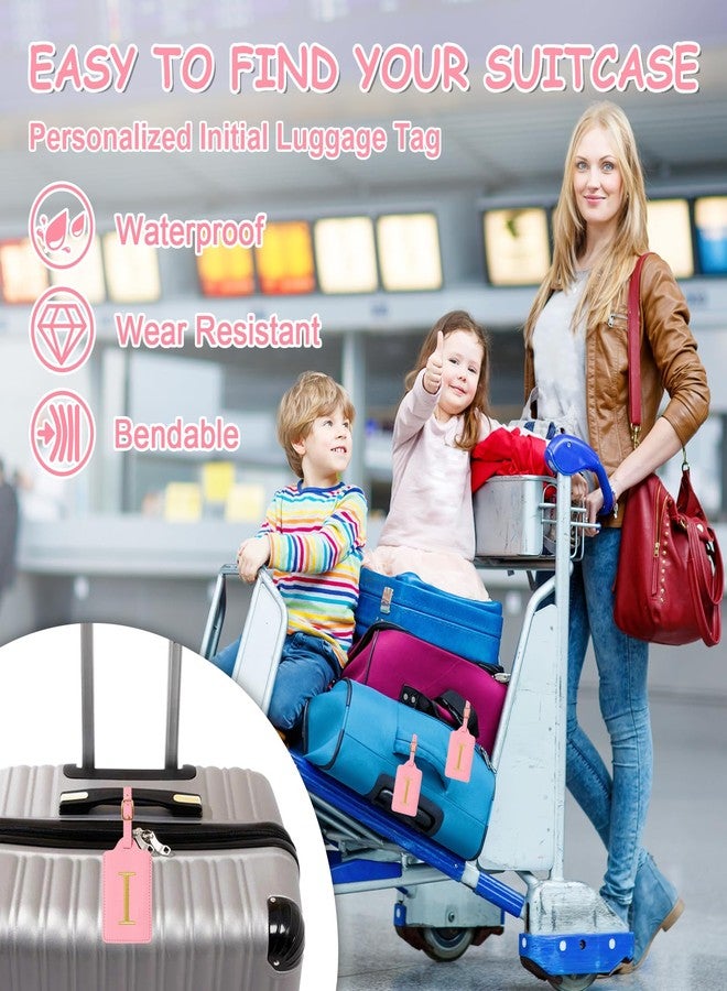 Iqimott Initial Letter Luggage Tags for Suitcases, Embroidered Monogrammed Suitcase Luggage Identifier Name Tag, PU Leather TSA Approved Luggage Tags, Bag Tags for Men Women Kids Luggage Handbags(Pink I) - Image 4